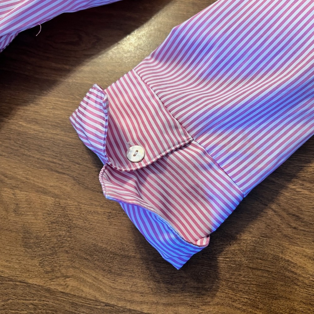 Gretchen Scott Pink and White Striped Shirt Dress XL 3/4 Sleeve Belted Pockets - Picture 10 of 13